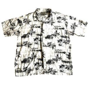 Palm Island Hawaiian Shirt Mens Lg Classic Cars Dad Button Up Casual Coastal